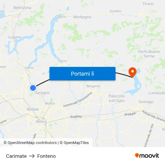 Carimate to Fonteno map