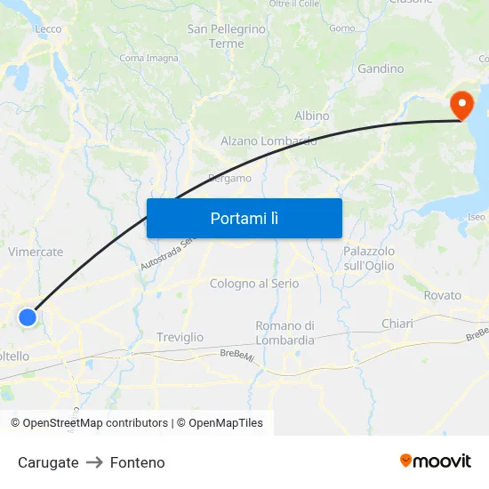 Carugate to Fonteno map