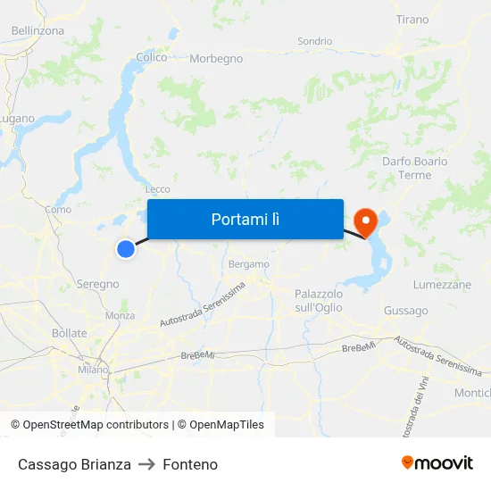 Cassago Brianza to Fonteno map