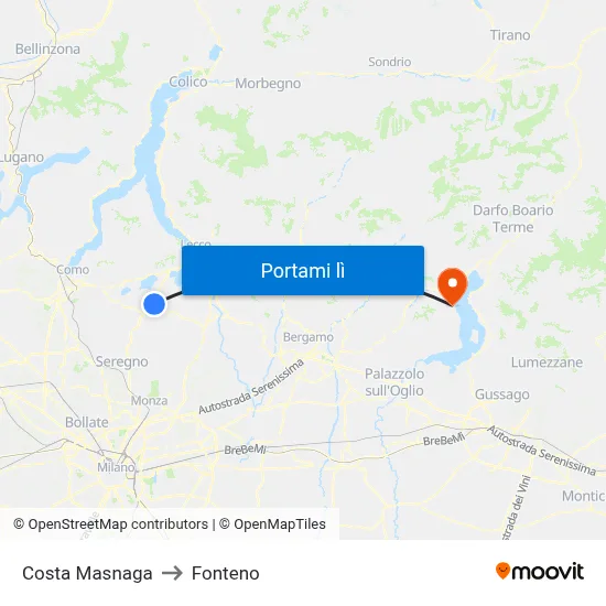 Costa Masnaga to Fonteno map