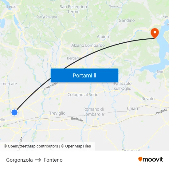 Gorgonzola to Fonteno map