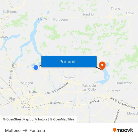 Molteno to Fonteno map