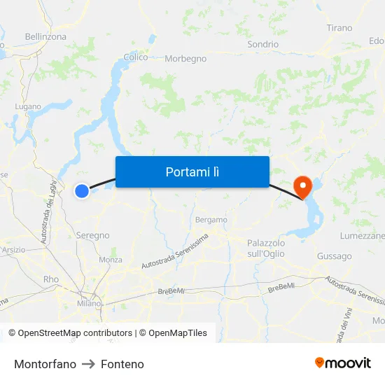 Montorfano to Fonteno map