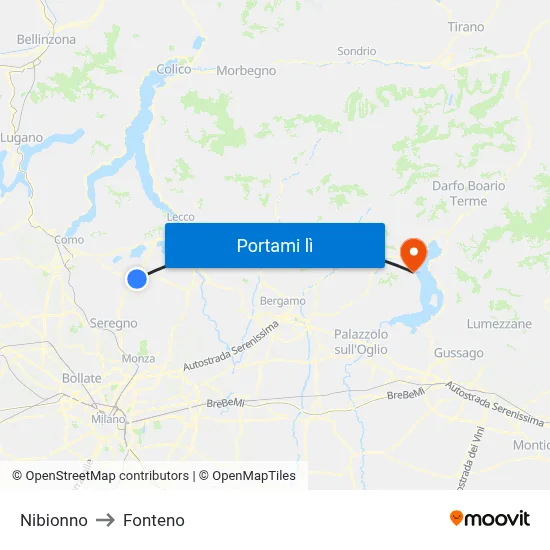 Nibionno to Fonteno map