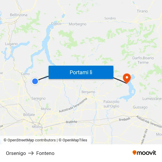 Orsenigo to Fonteno map