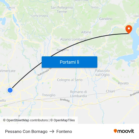 Pessano Con Bornago to Fonteno map