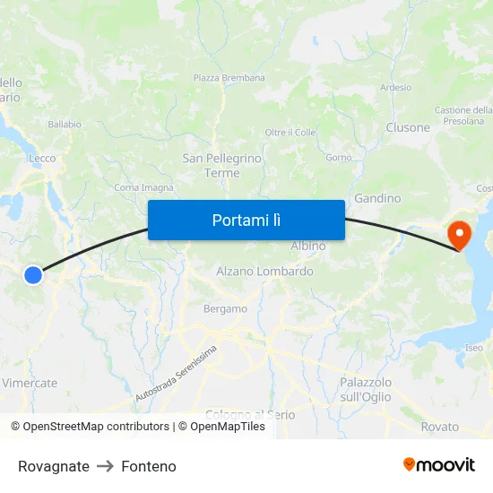 Rovagnate to Fonteno map
