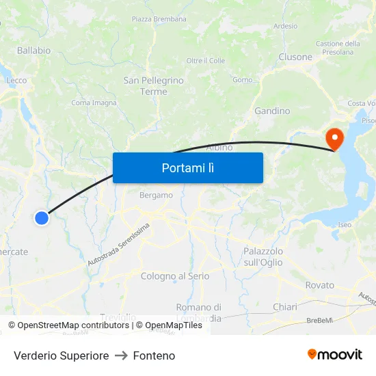 Verderio Superiore to Fonteno map