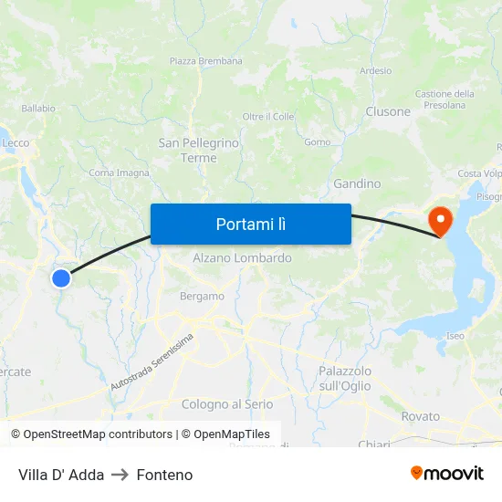 Villa D' Adda to Fonteno map