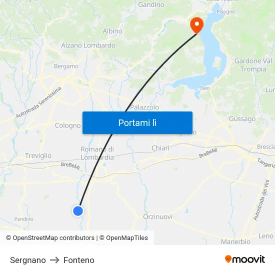 Sergnano to Fonteno map