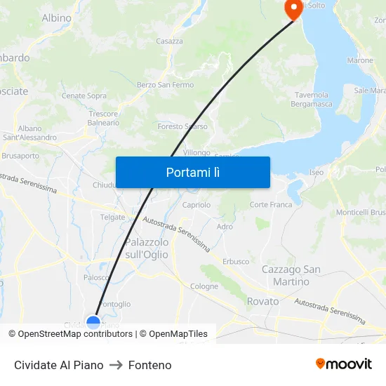 Cividate Al Piano to Fonteno map