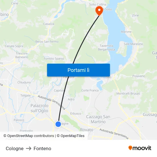 Cologne to Fonteno map