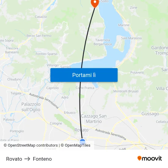 Rovato to Fonteno map