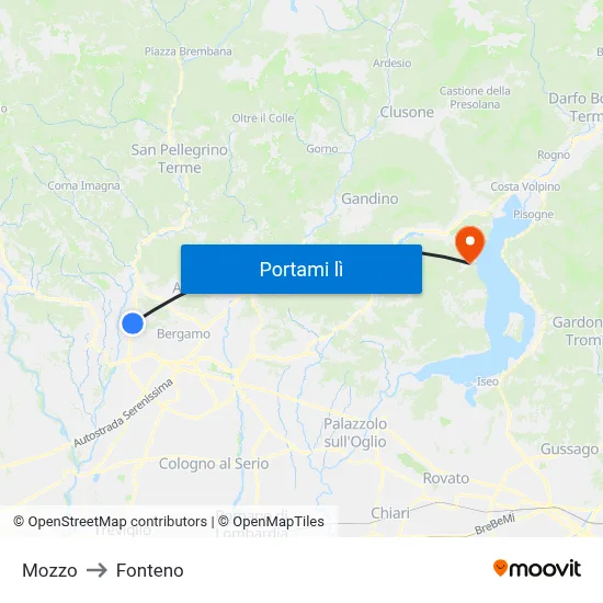 Mozzo to Fonteno map