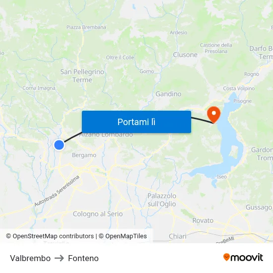 Valbrembo to Fonteno map