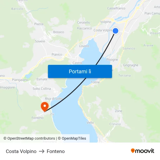 Costa Volpino to Fonteno map