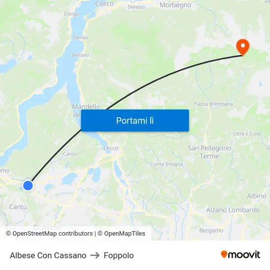 Albese Con Cassano to Foppolo map