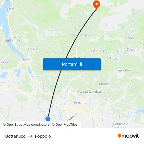Bottanuco to Foppolo map