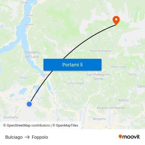 Bulciago to Foppolo map