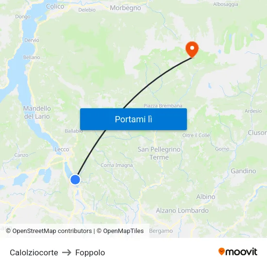 Calolziocorte to Foppolo map