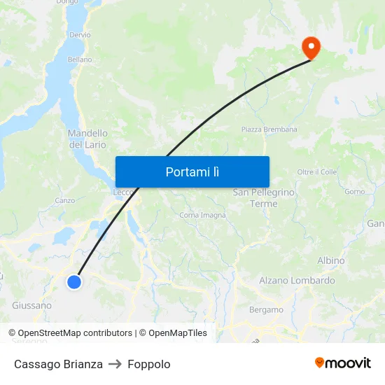 Cassago Brianza to Foppolo map