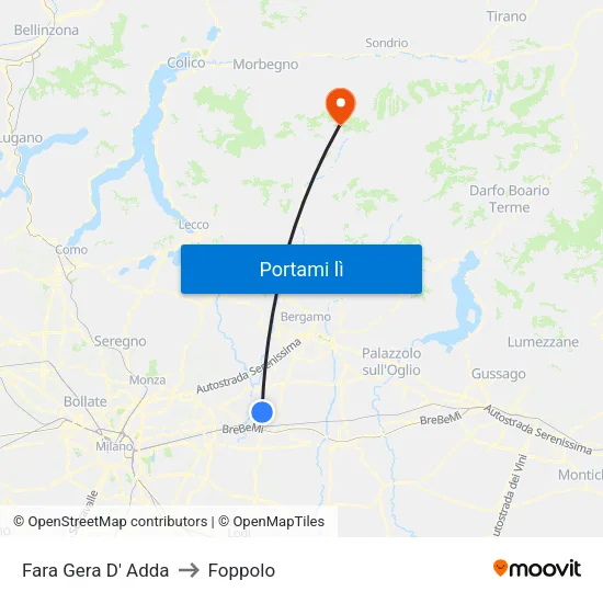 Fara Gera D' Adda to Foppolo map