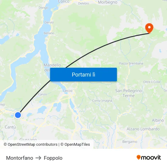 Montorfano to Foppolo map