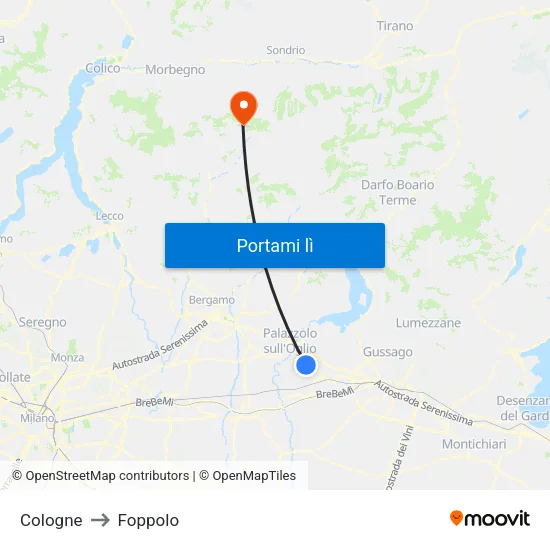 Cologne to Foppolo map