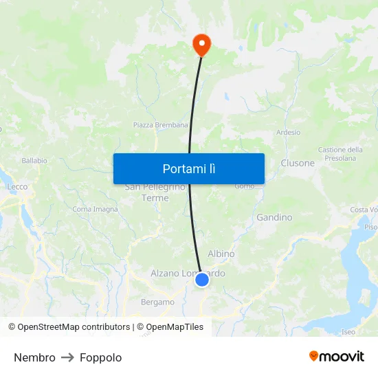 Nembro to Foppolo map