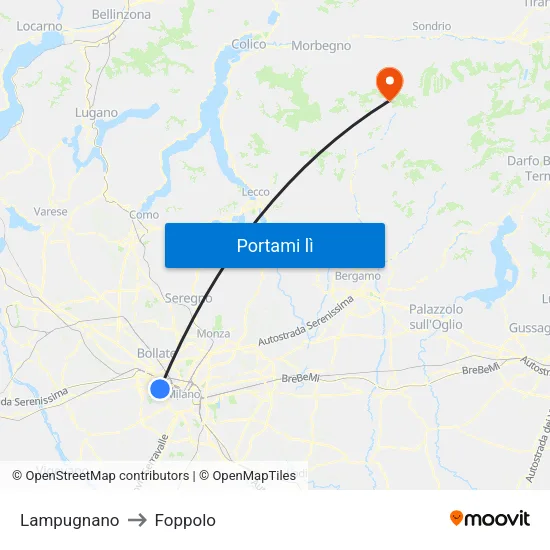 Lampugnano to Foppolo map