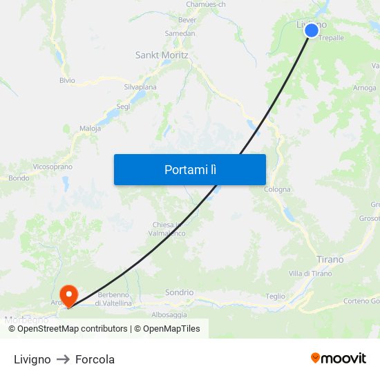 Livigno to Forcola map