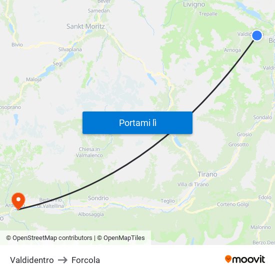 Valdidentro to Forcola map