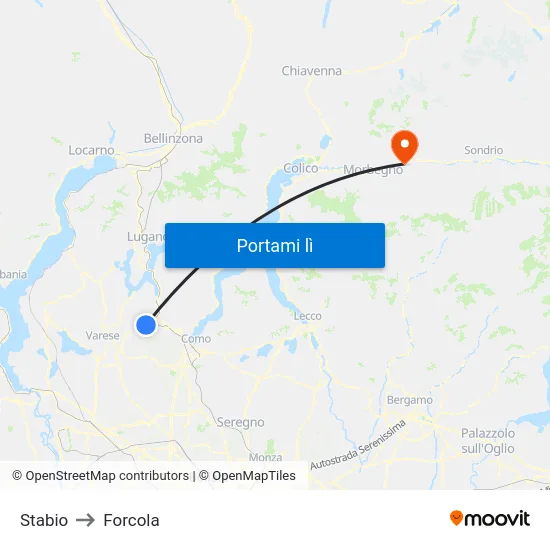 Stabio to Forcola map