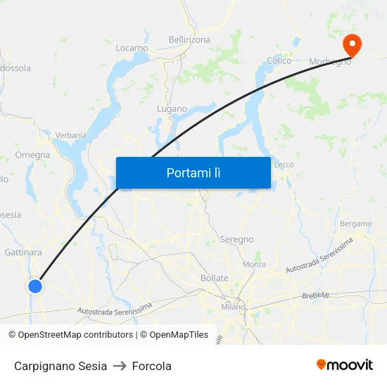 Carpignano Sesia to Forcola map