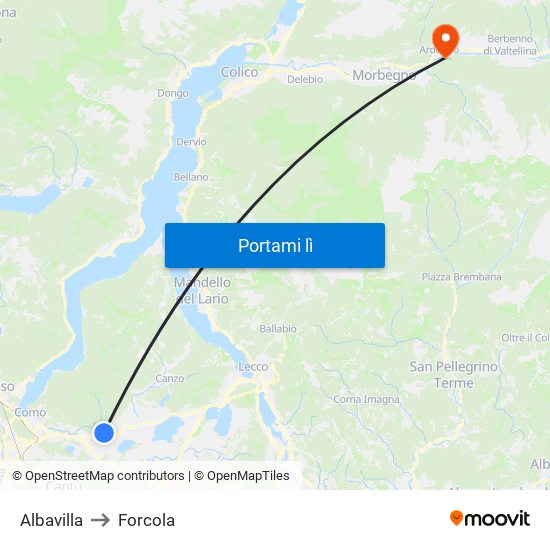 Albavilla to Forcola map