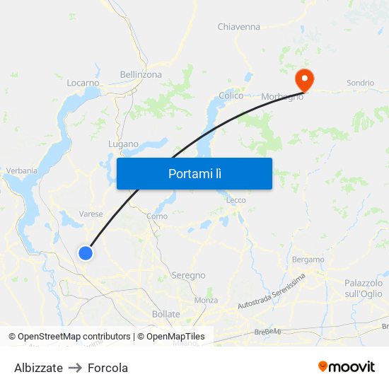 Albizzate to Forcola map