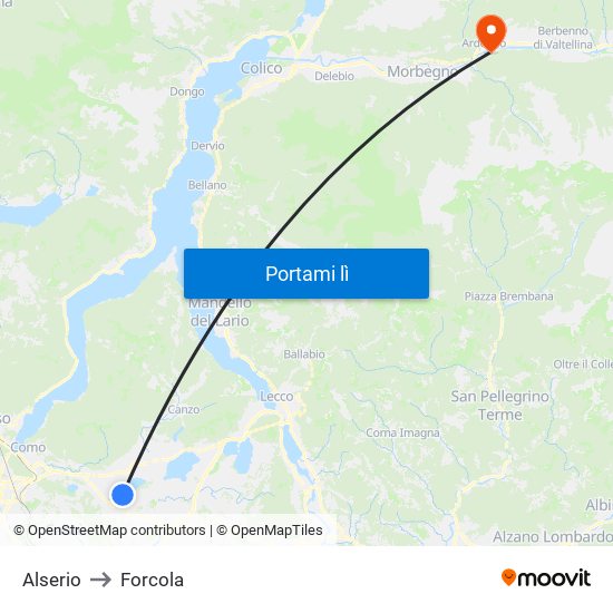 Alserio to Forcola map