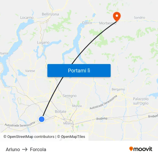 Arluno to Forcola map