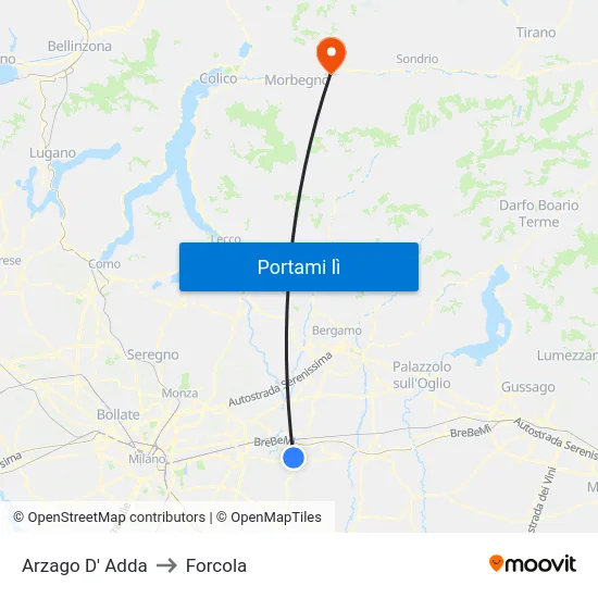 Arzago D' Adda to Forcola map