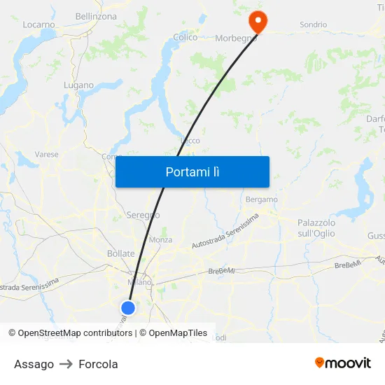 Assago to Forcola map