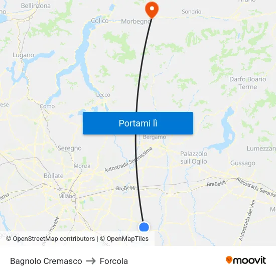 Bagnolo Cremasco to Forcola map