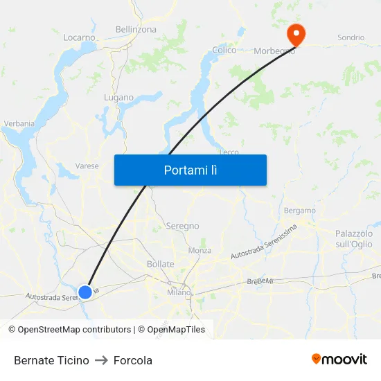 Bernate Ticino to Forcola map