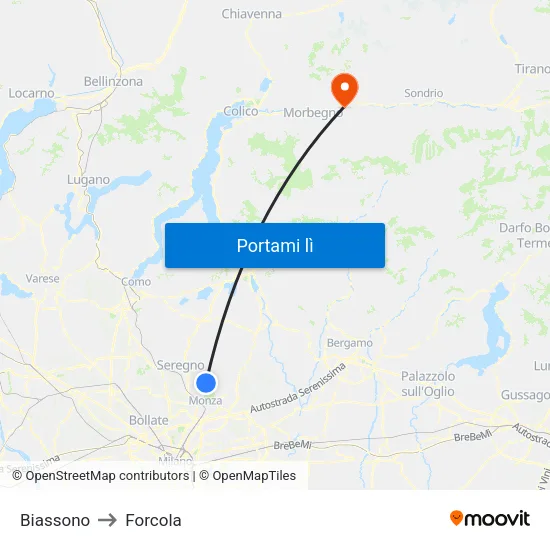 Biassono to Forcola map
