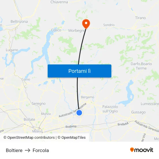 Boltiere to Forcola map