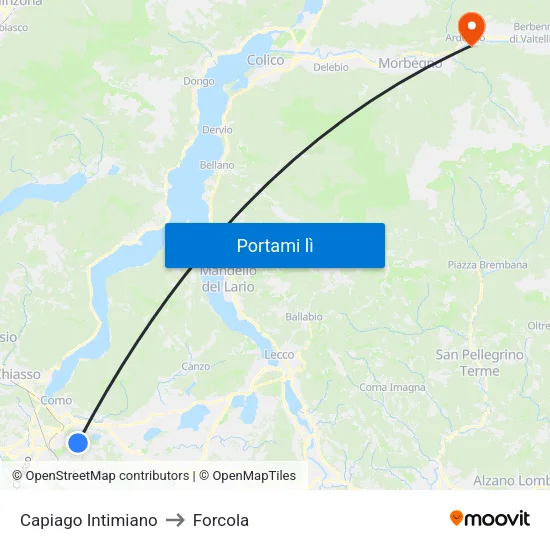 Capiago Intimiano to Forcola map