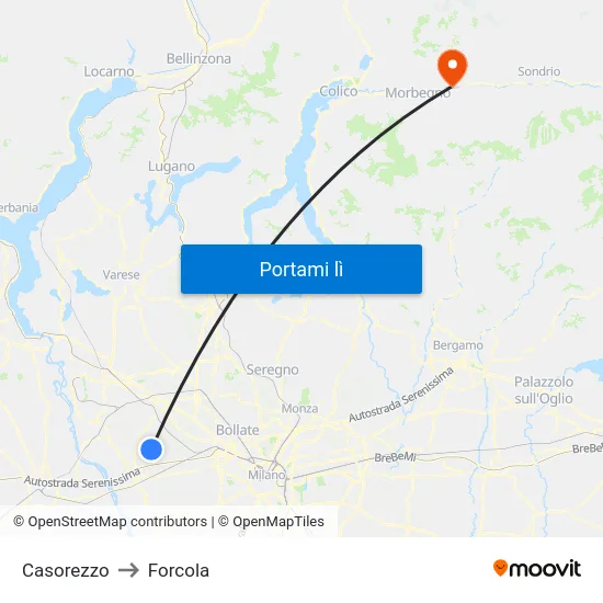 Casorezzo to Forcola map
