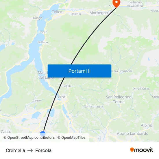 Cremella to Forcola map