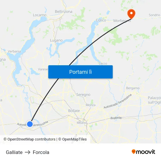 Galliate to Forcola map