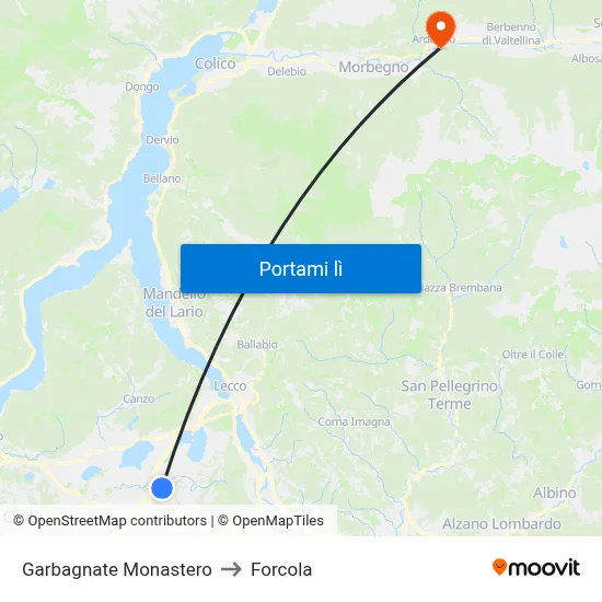 Garbagnate Monastero to Forcola map