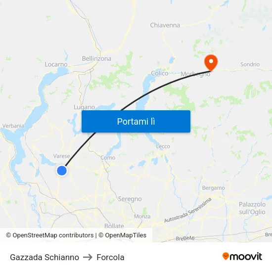 Gazzada Schianno to Forcola map